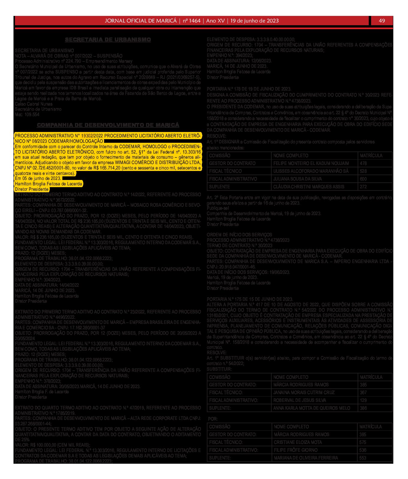 Procedimento Licitatório Aberto Eletrônico nº 08/2023 – Registro de Preços para fornecimento de materiais de consumo – GÊNEROS ALIMENTÍCIOS, para atender as necessidades da Companhia de Desenvolvimento de Maricá S.A. – CODEMAR